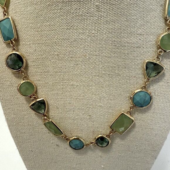 Vintage Signed Anne Klein GoldTone Necklace with Faux Turquoise & Peridot Stones - Picture 3 of 6